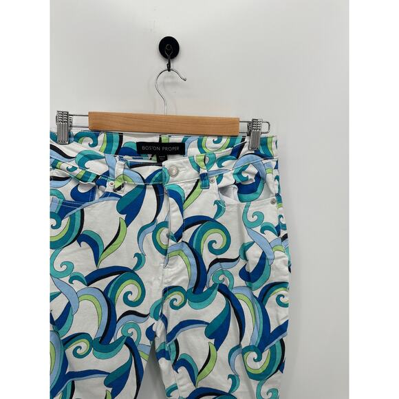 Boston Proper Denim Pants Women 10 Abstract Geometric Retro High Waisted White - Picture 4 of 9